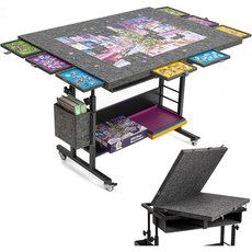 높이 조절 기능이 있는 Tectalk 2000 조각 접이식 펠트 직소 퍼즐 테이블 2개의 커버와 8개의 분류 트레이/드로어가 성인용 보드 다리가 이젤 롤러 휠 4개 포함, 높이 조절 기능이 있는 Tectalk 2000 조각 접