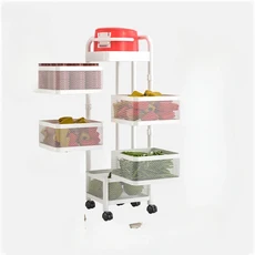 회전 주방 스토리지 랙 바닥 홈 거실 스낵 장난감 과일 및 야채 바구니 다층 트롤리, 23 A-5 layers white