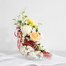 비누 장미 라넌큘러스 조화 센터피스 글리터 하이힐 수반 set 20cm 인테리어 꽃 테이블 행사 장식 소품, 단품, 1개