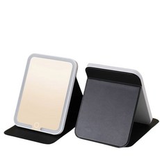 Good Lab 三色補光鏡子 LED化妝鏡 摺疊便攜 桌面補光鏡, 黑色大號 LED摺疊鏡(W0722)