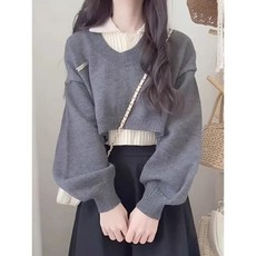 日系韓版女裝POLO領長袖毛衣針織衫兩件套 秋季上衣