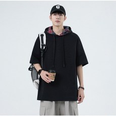 스타일닥터 남자 오버핏 후드 프린팅 반팔 티셔츠 라운드넥 여름 면티