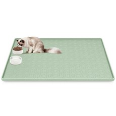 Lanstics 고양이 사료 매트 101.6 x 71.1cm(40 28인치) 대형 실리콘 매트 먹이 가장자리가 올라온 미끄럼 방지 반려동물 음식 및 물그릇용 간편한 세척, 연한 녹색