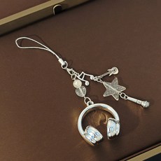 音符鑰匙扣創意高顏值掛件ins風音樂耳機造型精緻手機鏈個性揹包, 1個, Y4783-7銀色掛繩款:如圖