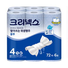 크리넥스 빨아쓰는 위생행주 블루 72매6롤 두께4 키친타올/행주/타월, 1매, 1개