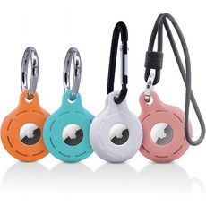 에어태그 홀더 열쇠고리 – 애플 케이스 키 가방 여행가방 애완동물 및 어린이와 호환 안전한 실리콘 4개 세트, Orange/ Teal/ White/ Pink
