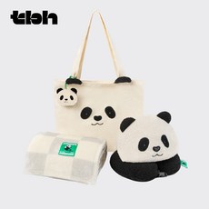 [tbh] PANDA POMPOM 여행용 목베개 기내용 휴식 담요 에코백 3종 세트, 화이트