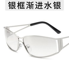 갈색 금속 펀치홀 선글라스 유럽과 미국의 패션 개성 선글라스 미래 기술 스타일 야외 댄스 파티 안경 트렌드