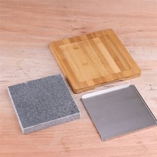 사각 일식 돌판 불판 구이판 스테이크판 규카츠 석판, 18x18x3cm 화강암+강판+대나무판, 1개, 1cm