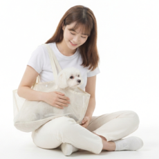 반려동물 이동가방 여름 캐리어 외출 이동장, 1개, 아이보리