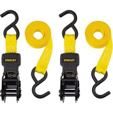 스탠리 S10002 블랙옐로우 1인치 x 10인치 래칫 타이 다운 스트랩 - 500파운드 안전 작업 하중 1500파운드 브레이크 강도 2팩, Black/Yellow, 1" x 10' (Pack of 2)