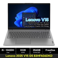 레노버 2025 V15 G5 IRL 코어i5 인텔 13세대, 비즈니스 블랙, 256GB, 8GB, Free DOS, 83HFA06DKD