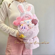 【樂優精選】兒童節 星之卡比玩偶花束畢業季送女友生日禮物送女生閨蜜畢業禮物情人節, 毛絨兔耳朵卡比+禮袋+賀卡【推薦】, 1個