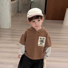 MINGWANG DESIGN 男童假兩件式連帽T恤與牛仔褲套裝