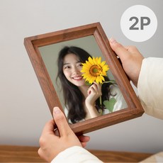 우드 프레임 사진액자 스탠드 벽걸이 겸용 나무 액자 세트, 2개, 월넛