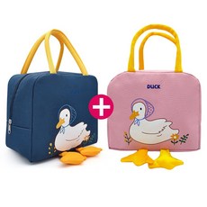 제이킨 1+1 오리 도시락 가방 보온 보냉백, 네이비+핑크