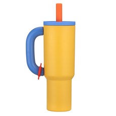 AISOUL 대용량 차량용 스텐 텀블러 빨대 손잡이 진공 304 메가쿨 텀블러, 1개, 1200ml, 오렌지옐로우