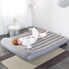 戶外 加厚單人床 加大氣墊床 雙人充氣床 戶外折疊床 便攜床 傢用懶人床 陪護床 多功能氣墊床 氣墊床 床 小型床, 灰色內置枕頭+腳踩泵送收納袋+修補包,190*76*22（單人床）