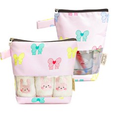 세맘스 방수 투명TPU 수건파우치+양치컵파우치, 하트퍼프