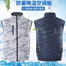 風扇服 空調服 降溫馬甲 智能降溫風扇服 工作服 防暑降溫 防曬外套 帶風扇的衣服 製冷服 製冷衣 降溫衣 降溫服, 1個, 深藍迷彩,2XL