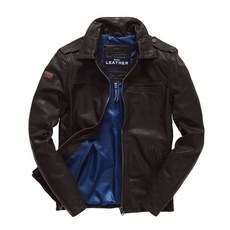 極度乾燥 Superdry Hero 方領真皮皮衣外套 黑色 合身版型, 1個