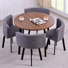 원탁 테이블 4인용 카페 A 사무실 휴게소 상담 탁자 의자 세트, AL. 호두 원형 테이블 어두운 회색 천 의자 80 8