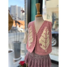 [대바늘 DIY패키지] 나뭇잎베스트/니트조끼/대바늘패키기/동영상없음, 3~4세, 민트(아이보리), 1개