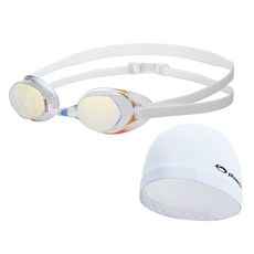 Phoenix 無包裝鏡面水鏡 PR-201M+Span 泳帽套組, 白色