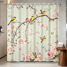 Xiazhilaio 새 장미 및 작약 보태니컬 프린트 파스텔 민트 빈티지 코티지 코어 욕실 커튼 후크 포함 180.3cm x 188cm(71 74인치) 섀비 시크 방수