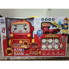 DA XIN TOYS 消防車ATM存錢罐玩具 趣味聲光效果 模擬購物場景 兒童理財啟蒙, 紅, 1個