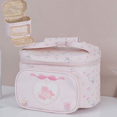 針線盒 套裝 化妝收納盒 化妝包 家用 便攜縫補針線包 縫紉 手工工具, 1個, 粉花色包上包帶大愛心