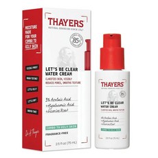 THAYERS 테이어스 렛츠 비 클리어 워터 페이스 크림 아젤라익산과 히알루론산 함유 보습 복합성 및 지성 피부용 74ml, 2.5 fl oz (1개입)