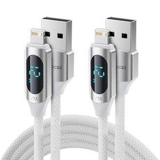 Toocki PD 20W 디스플레이 라이트닝 A타입 8핀 고속충전 케이블 아이폰 충전기 케이블, 화이트, 2개, 2m