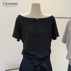 Cavensi 夏斜肩露肩上衣女 一字領素色, 【短袖】性感黑色,S（建議35-48公斤）