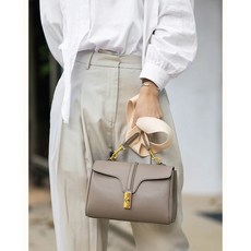 【A 優選】DIY皮包材料包 女生斜背包 大容量手工自縫包包 側背包, 1個, 中號灰色✪配皮革肩帶✪牛二層皮革✪免費送