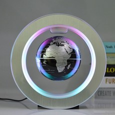 可開發票 磁懸浮地球儀髮光自轉辦公室桌麵擺件家居裝飾創意禮品生日禮物 磁懸浮地球儀 發光夜燈 自轉 黑科技創意禮物, 6寸O形銀黑英文(球體不發光)