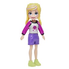 Polly POCKET 포켓 수집용 인형 ~ 보라색 반바지를 입은 폴리 셔츠 화이트 및 퍼플 새턴 그린 부츠와 하트 로켓 착용 8.9cm(3 1/2인치) 높이 HDW45 21, Polly POCKET 포켓 수집용 인형 ~ 보라색 반