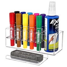Zvanila 화이트보드 사무실 집 마커 교실 정리용 지우개 및 클리너를 위한 드라이 지우개 마커 홀더 10슬롯 벽 마운트 아크릴 펜 홀더 투명 곡선 표면 디자인, Zvanila 화이트보드, 사무실, 집, 마커, 교실