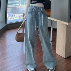 UPPERCUT 여성 허리 밴딩 스트레이트 청바지 일자 데님 팬츠