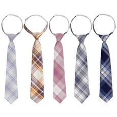 Sucrain 5피스 남아용 넥타이 미리 묶인 조절 가능한 넥 스트랩 타이 격자무늬 지퍼 타이 웨딩 졸업 학교 코스프레 유니폼 핑크