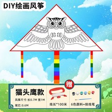 嗨購 幼兒園畫畫風箏 DIY空白風箏 兒童手工自製材料包 卡通填色塗鴉繪畫, 貓頭鷹+塗鴉風箏材料, 1個