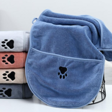 카미 반려동물 양손 포켓형 극세사 수건 펫 타올, 블루