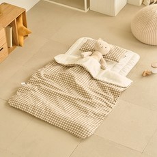 무럭무럭 도톰 포근 체크 낮잠이불 풀세트, 몽실브라운