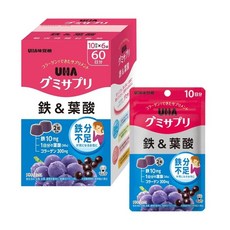 일본젤리 【EC 한정】UHA 젤리 서플리먼트 철 & 엽산 60일분 (10일분 × 6박스), 240정