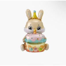 토끼 케이크 생일축하 은박풍선 1p, 베이지