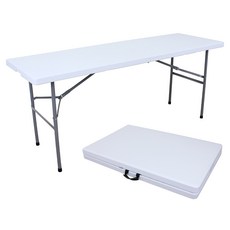 JS生活居家 六尺手提式對摺折疊桌-超厚4.5公分 露營折疊桌 W180x60x74cm, 灰白色