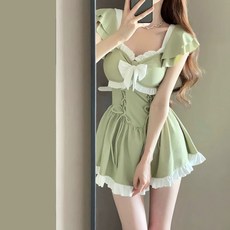 아이마이럽 체형커버 일체형 원피스 수영복 몸매보정 수영복, 그린