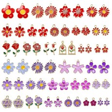 ECLATIS IShyan 하이퀄리티 주얼리 제작용 벚꽃 참 30쌍 DIY 목걸이 디자인 팔찌 귀걸이 제작 및 공예용 다양한 60개화이트+핑크 302978, 퍼플 레드