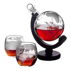 地球儀造型玻璃醒酒器 附2杯 1L, 1個