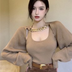 秋冬鏈條名媛風毛衣套裝 高級感開衫 + 半身裙 甜酷三件套